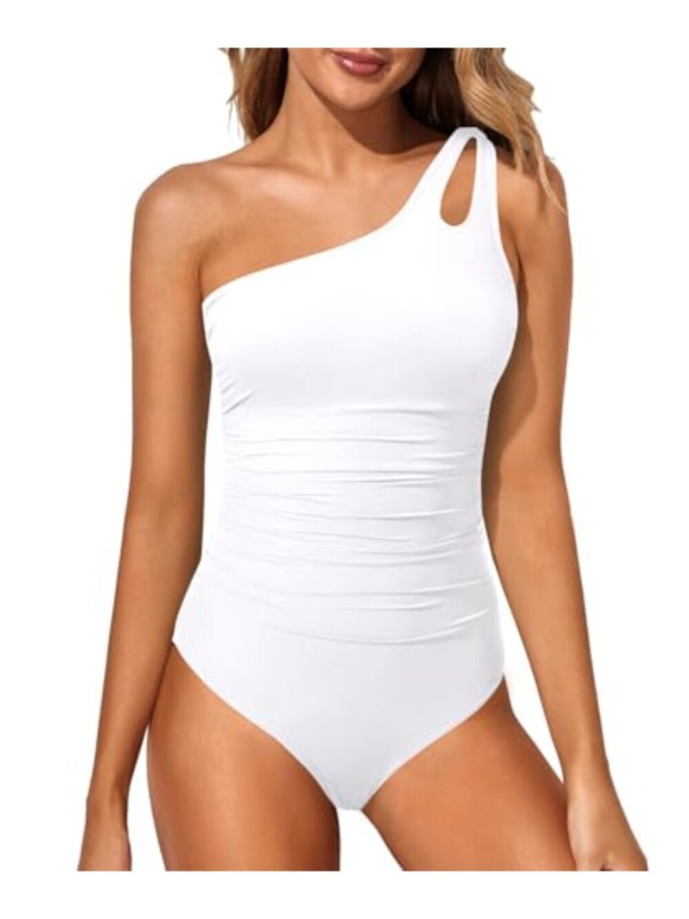 One Shoulder One Piece Swimsuit Tummy Control Full Coverage Keyhole
